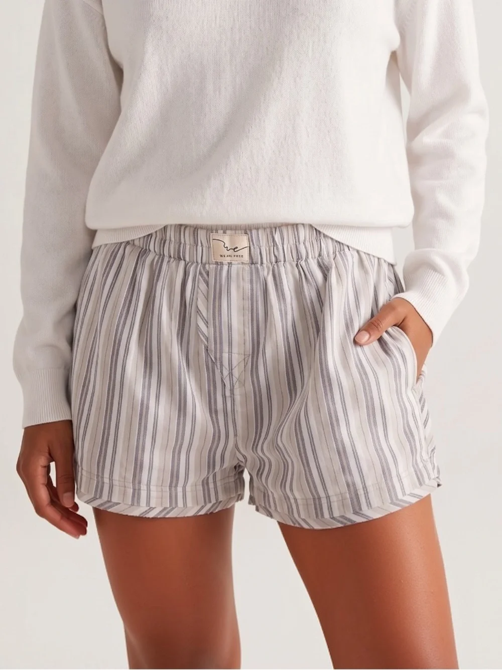 Free People Day to Day Boxer Shorts NWT Small Grey Blue Cotton Blend Sleep